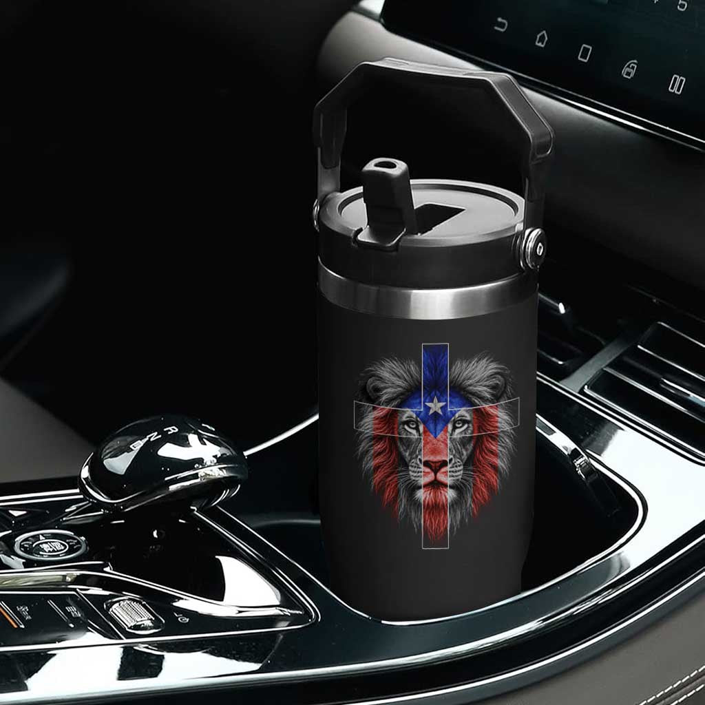 Lion of Judah Cross Puerto Rico Flag Flip Straw Tumbler Christian Faith Puerto Rican Pride