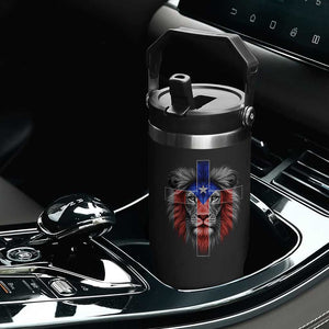Lion of Judah Cross Puerto Rico Flag Flip Straw Tumbler Christian Faith Puerto Rican Pride