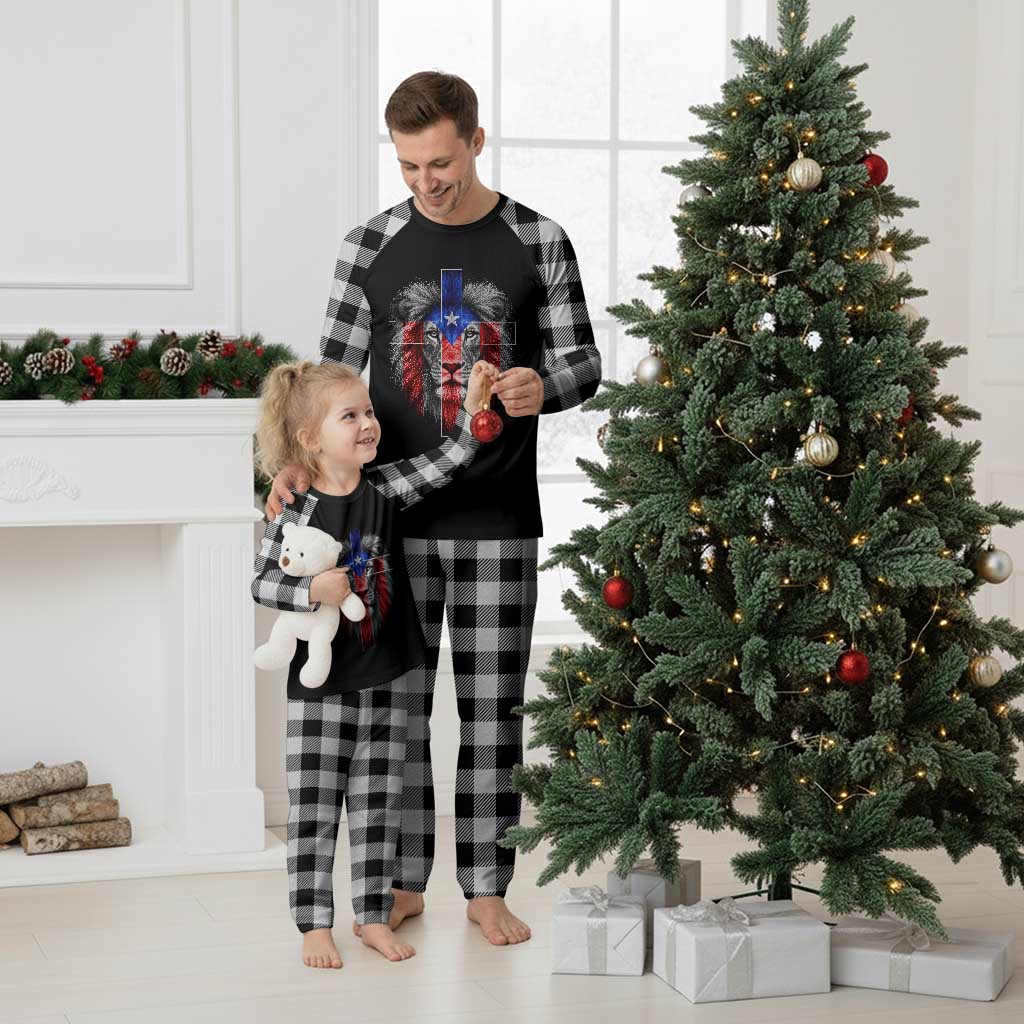 Lion of Judah Cross Puerto Rico Flag Plaid Pajama Set Christian Faith Puerto Rican Pride