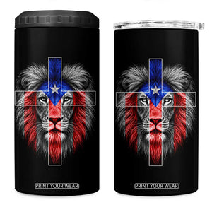 Lion of Judah Cross Puerto Rico Flag 4 in 1 Can Cooler Tumbler Christian Faith Puerto Rican Pride