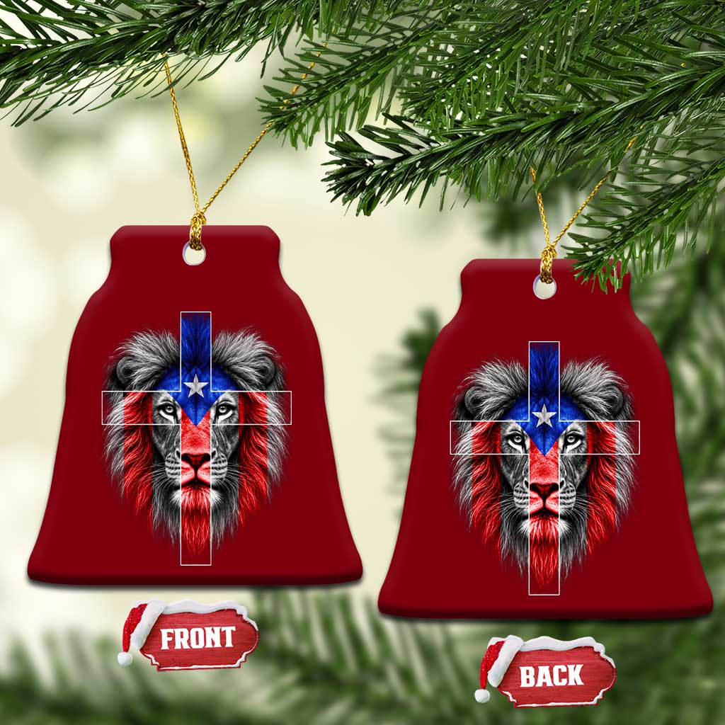 Lion of Judah Cross Puerto Rico Flag Ceramic Ornament Christian Faith Puerto Rican Pride