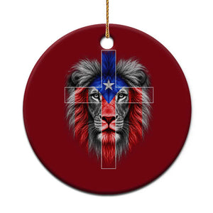 Lion of Judah Cross Puerto Rico Flag Ceramic Ornament Christian Faith Puerto Rican Pride