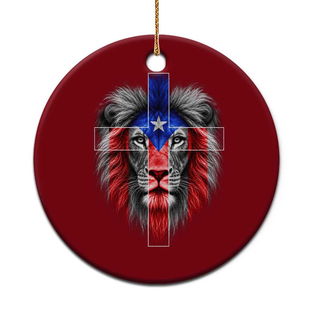 Lion of Judah Cross Puerto Rico Flag Ceramic Ornament Christian Faith Puerto Rican Pride TS10 1pc Red Print Your Wear