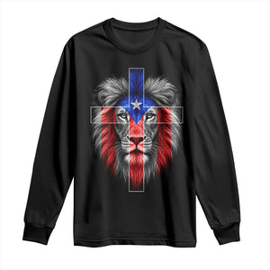 Lion of Judah Cross Puerto Rico Flag Long Sleeve Shirt Christian Faith Puerto Rican Pride