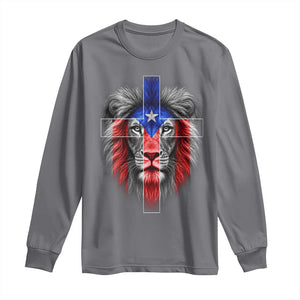 Lion of Judah Cross Puerto Rico Flag Long Sleeve Shirt Christian Faith Puerto Rican Pride