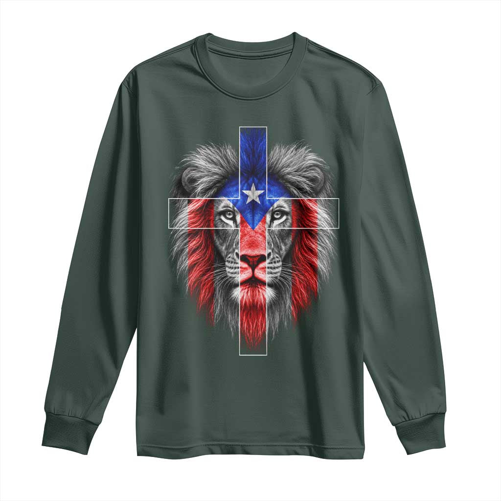 Lion of Judah Cross Puerto Rico Flag Long Sleeve Shirt Christian Faith Puerto Rican Pride