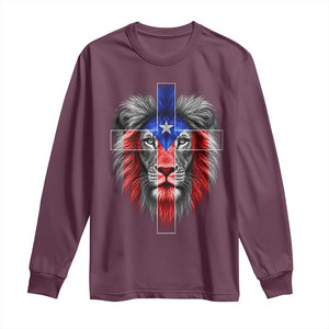 Lion of Judah Cross Puerto Rico Flag Long Sleeve Shirt Christian Faith Puerto Rican Pride