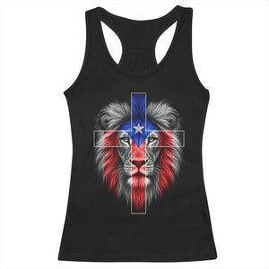 Lion of Judah Cross Puerto Rico Flag Racerback Tank Top Christian Faith Puerto Rican Pride