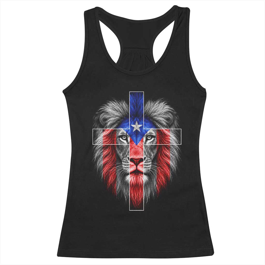 Lion of Judah Cross Puerto Rico Flag Racerback Tank Top Christian Faith Puerto Rican Pride TS10 Black Print Your Wear