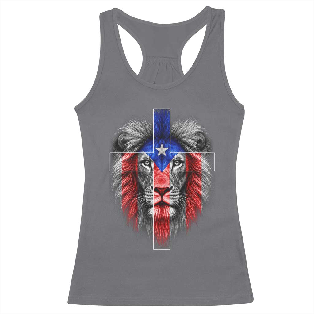 Lion of Judah Cross Puerto Rico Flag Racerback Tank Top Christian Faith Puerto Rican Pride