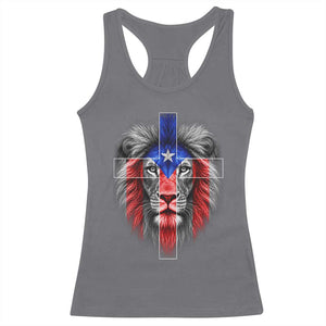 Lion of Judah Cross Puerto Rico Flag Racerback Tank Top Christian Faith Puerto Rican Pride