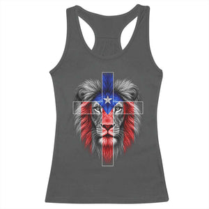 Lion of Judah Cross Puerto Rico Flag Racerback Tank Top Christian Faith Puerto Rican Pride
