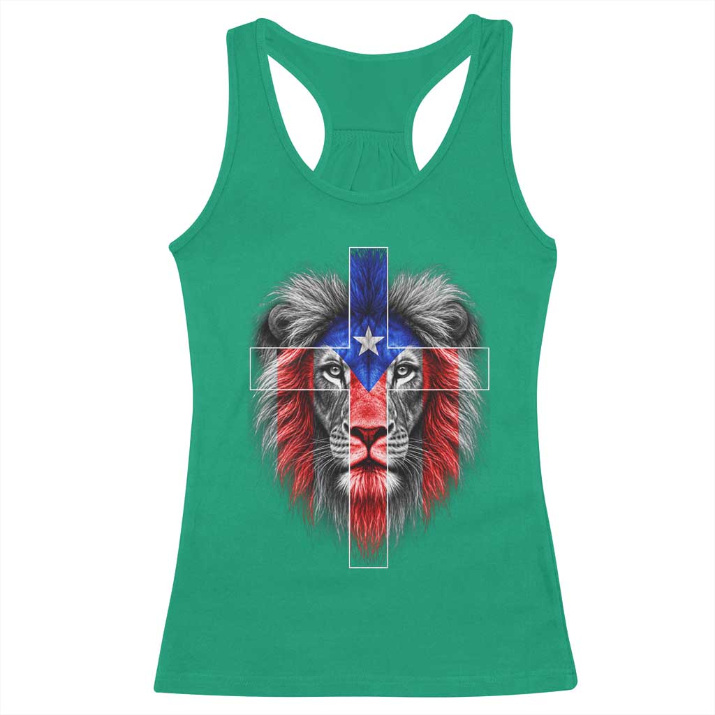 Lion of Judah Cross Puerto Rico Flag Racerback Tank Top Christian Faith Puerto Rican Pride