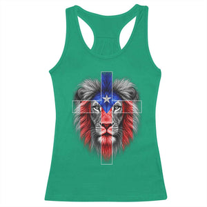 Lion of Judah Cross Puerto Rico Flag Racerback Tank Top Christian Faith Puerto Rican Pride