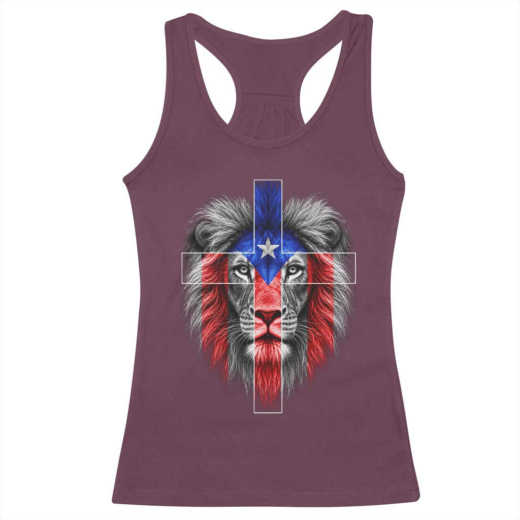 Lion of Judah Cross Puerto Rico Flag Racerback Tank Top Christian Faith Puerto Rican Pride