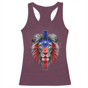 Lion of Judah Cross Puerto Rico Flag Racerback Tank Top Christian Faith Puerto Rican Pride