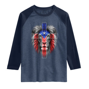 Lion of Judah Cross Puerto Rico Flag Raglan Shirt Christian Faith Puerto Rican Pride