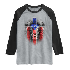 Lion of Judah Cross Puerto Rico Flag Raglan Shirt Christian Faith Puerto Rican Pride