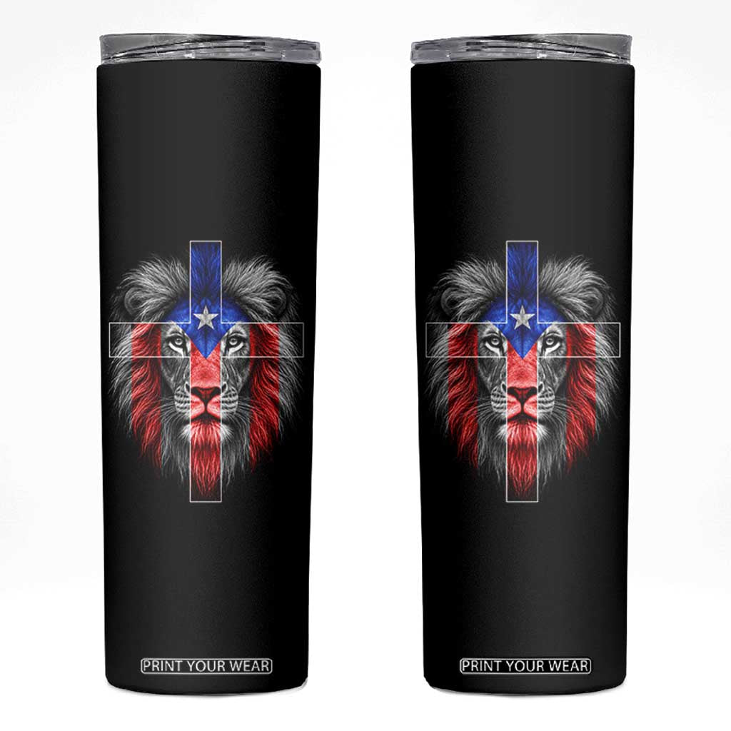 Lion of Judah Cross Puerto Rico Flag Skinny Tumbler Christian Faith Puerto Rican Pride