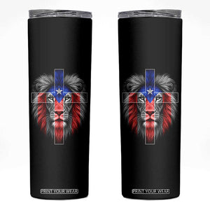 Lion of Judah Cross Puerto Rico Flag Skinny Tumbler Christian Faith Puerto Rican Pride