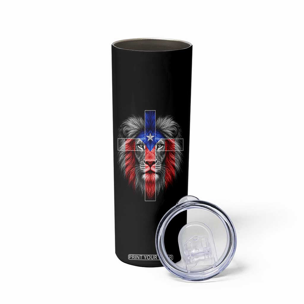 Lion of Judah Cross Puerto Rico Flag Skinny Tumbler Christian Faith Puerto Rican Pride