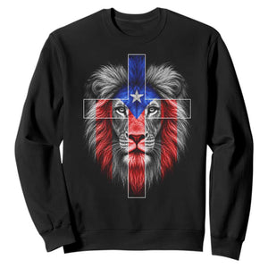 Lion of Judah Cross Puerto Rico Flag Sweatshirt Christian Faith Puerto Rican Pride