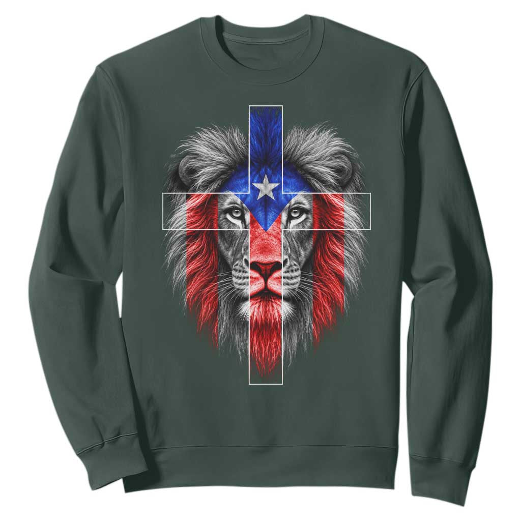 Lion of Judah Cross Puerto Rico Flag Sweatshirt Christian Faith Puerto Rican Pride