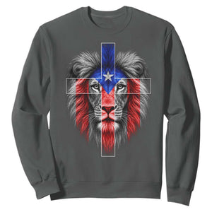 Lion of Judah Cross Puerto Rico Flag Sweatshirt Christian Faith Puerto Rican Pride