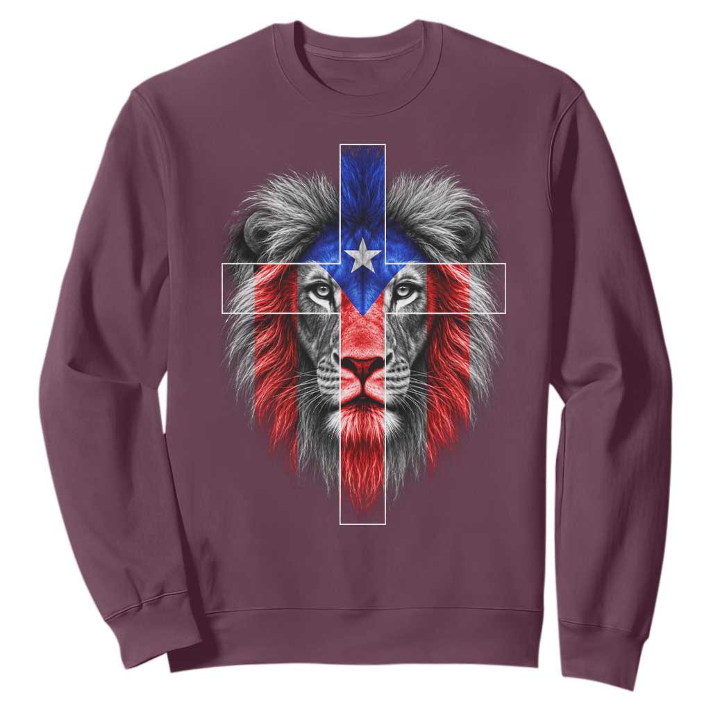 Lion of Judah Cross Puerto Rico Flag Sweatshirt Christian Faith Puerto Rican Pride