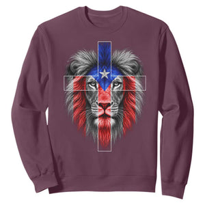Lion of Judah Cross Puerto Rico Flag Sweatshirt Christian Faith Puerto Rican Pride
