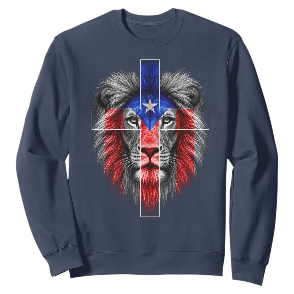 Lion of Judah Cross Puerto Rico Flag Sweatshirt Christian Faith Puerto Rican Pride