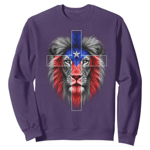 Lion of Judah Cross Puerto Rico Flag Sweatshirt Christian Faith Puerto Rican Pride