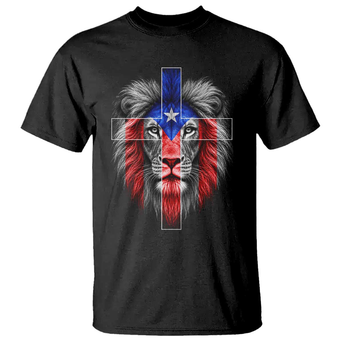 Lion of Judah Cross Puerto Rico Flag T Shirt Christian Faith Puerto Rican Pride TS10 Black Print Your Wear