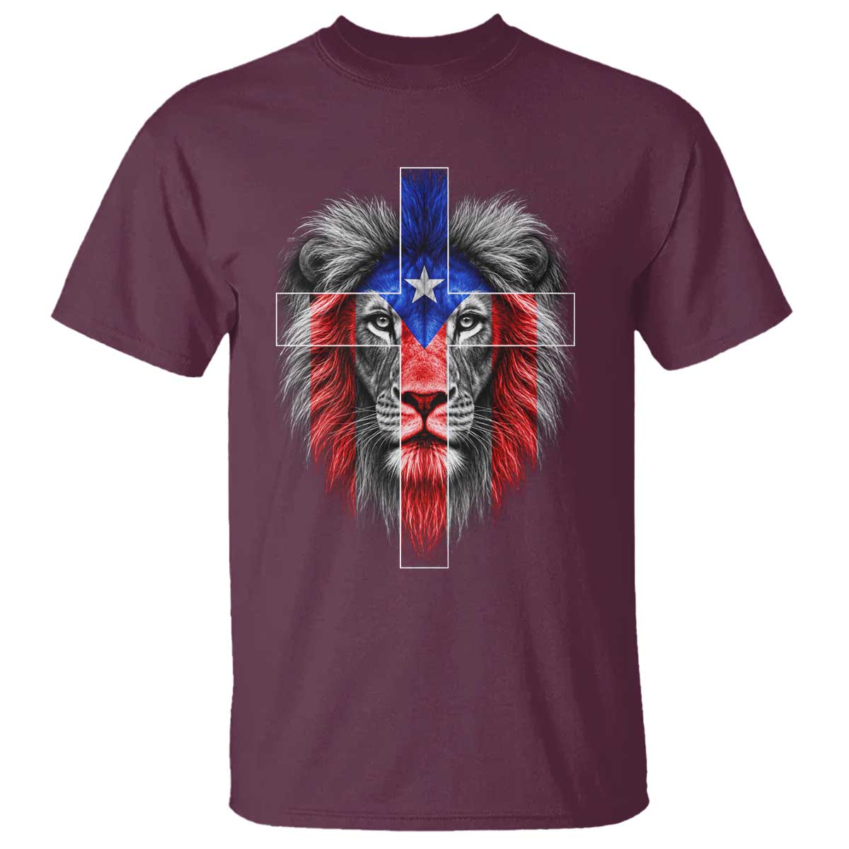 Lion of Judah Cross Puerto Rico Flag T Shirt Christian Faith Puerto Rican Pride