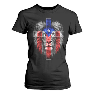 Lion of Judah Cross Puerto Rico Flag T Shirt For Women Christian Faith Puerto Rican Pride