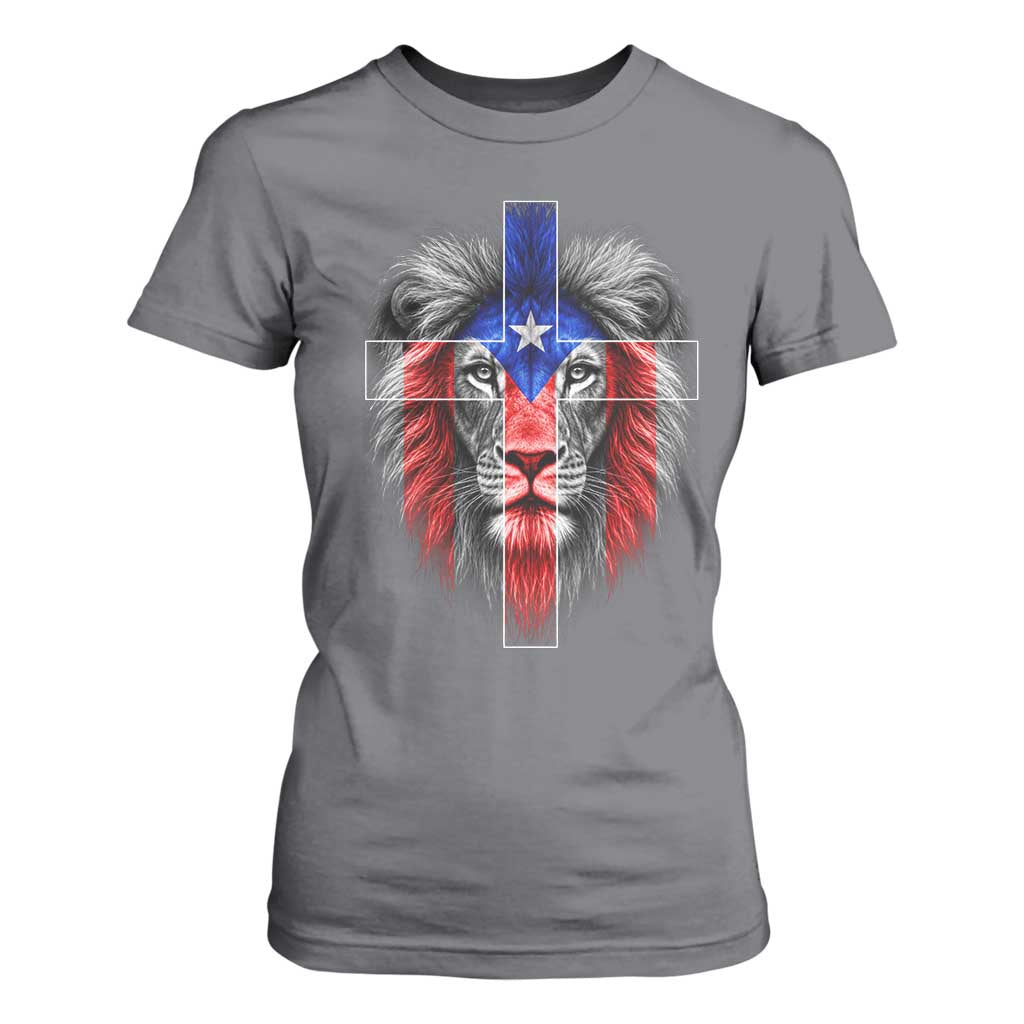 Lion of Judah Cross Puerto Rico Flag T Shirt For Women Christian Faith Puerto Rican Pride