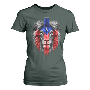 Lion of Judah Cross Puerto Rico Flag T Shirt For Women Christian Faith Puerto Rican Pride
