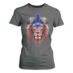 Lion of Judah Cross Puerto Rico Flag T Shirt For Women Christian Faith Puerto Rican Pride