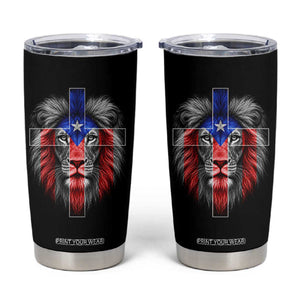Lion of Judah Cross Puerto Rico Flag Tumbler Cup Christian Faith Puerto Rican Pride
