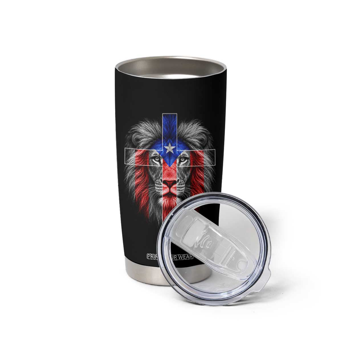 Lion of Judah Cross Puerto Rico Flag Tumbler Cup Christian Faith Puerto Rican Pride