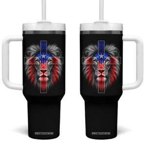 Lion of Judah Cross Puerto Rico Flag Tumbler With Handle Christian Faith Puerto Rican Pride