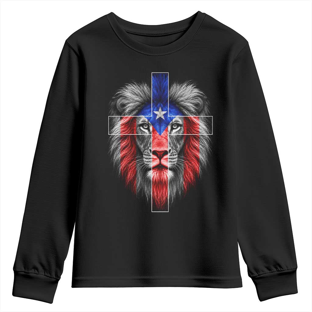 Lion of Judah Cross Puerto Rico Flag Youth Sweatshirt Christian Faith Puerto Rican Pride