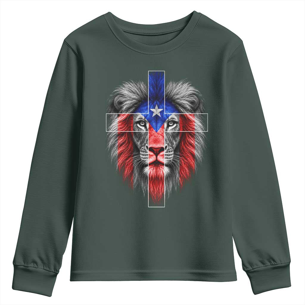 Lion of Judah Cross Puerto Rico Flag Youth Sweatshirt Christian Faith Puerto Rican Pride