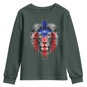Lion of Judah Cross Puerto Rico Flag Youth Sweatshirt Christian Faith Puerto Rican Pride