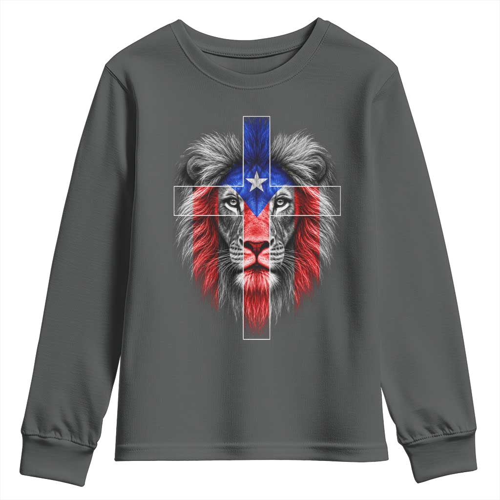 Lion of Judah Cross Puerto Rico Flag Youth Sweatshirt Christian Faith Puerto Rican Pride