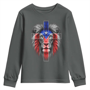 Lion of Judah Cross Puerto Rico Flag Youth Sweatshirt Christian Faith Puerto Rican Pride
