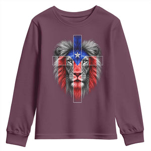 Lion of Judah Cross Puerto Rico Flag Youth Sweatshirt Christian Faith Puerto Rican Pride