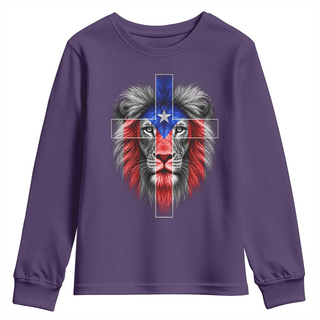 Lion of Judah Cross Puerto Rico Flag Youth Sweatshirt Christian Faith Puerto Rican Pride