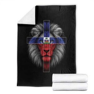 Lion of Judah Cross Haiti Flag Throw Blanket Christian Faith Haitian Pride
