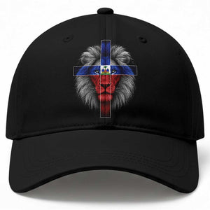 Lion of Judah Cross Haiti Flag Baseball Cap Christian Faith Haitian Pride